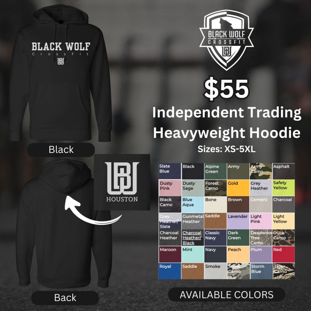 the 2025 Black Wolf Hoody for sale to wear during your personal training workouts at Black Wolf in Oak Forrest, Independence Heights Houston, Texas. 