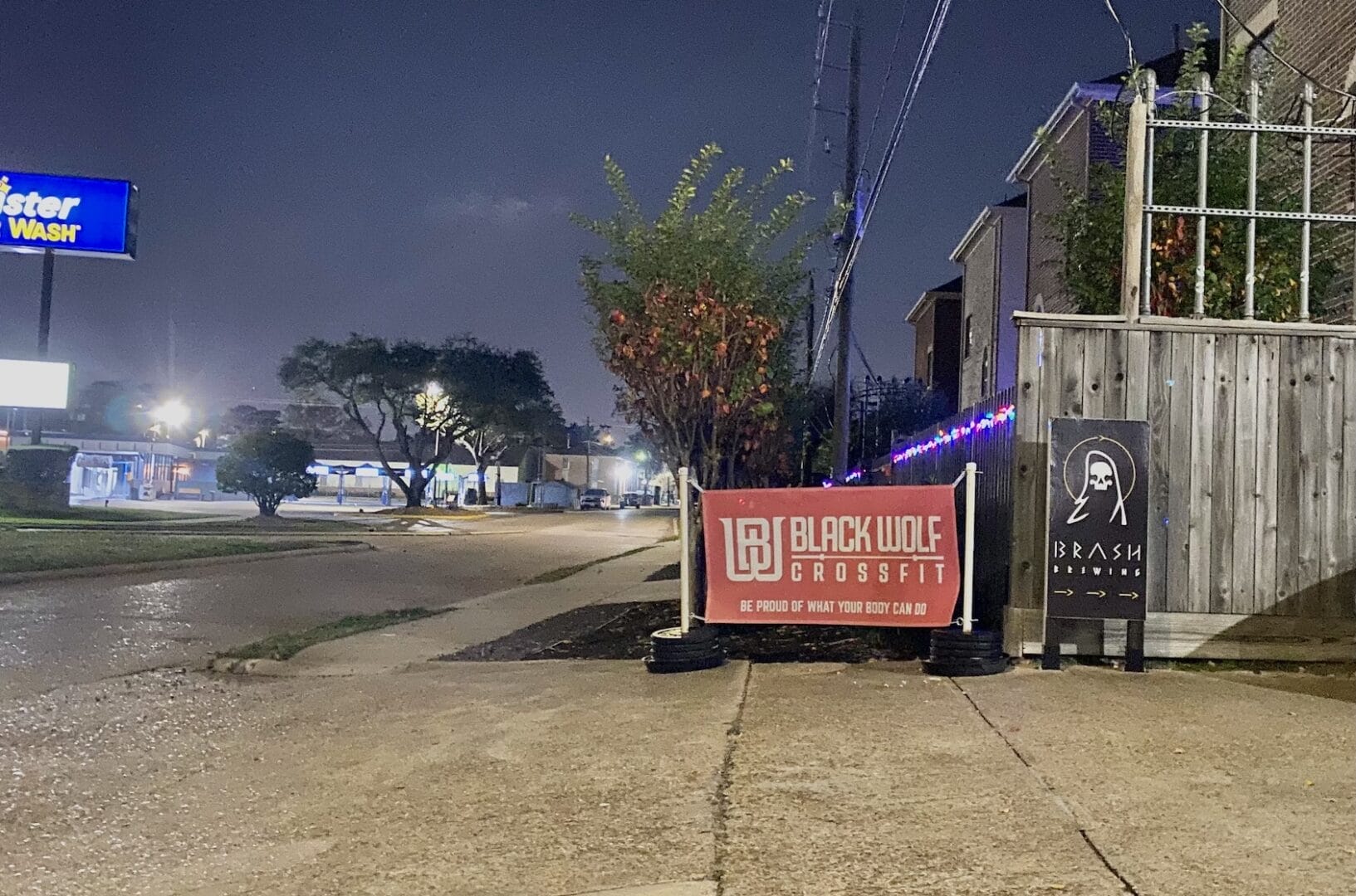 The new banner for Black Wolf was hung up last week across the street from Mister Carwash on Crosstimbers at Shepherd in Independence Heights Houston. Helps people find their workouts!